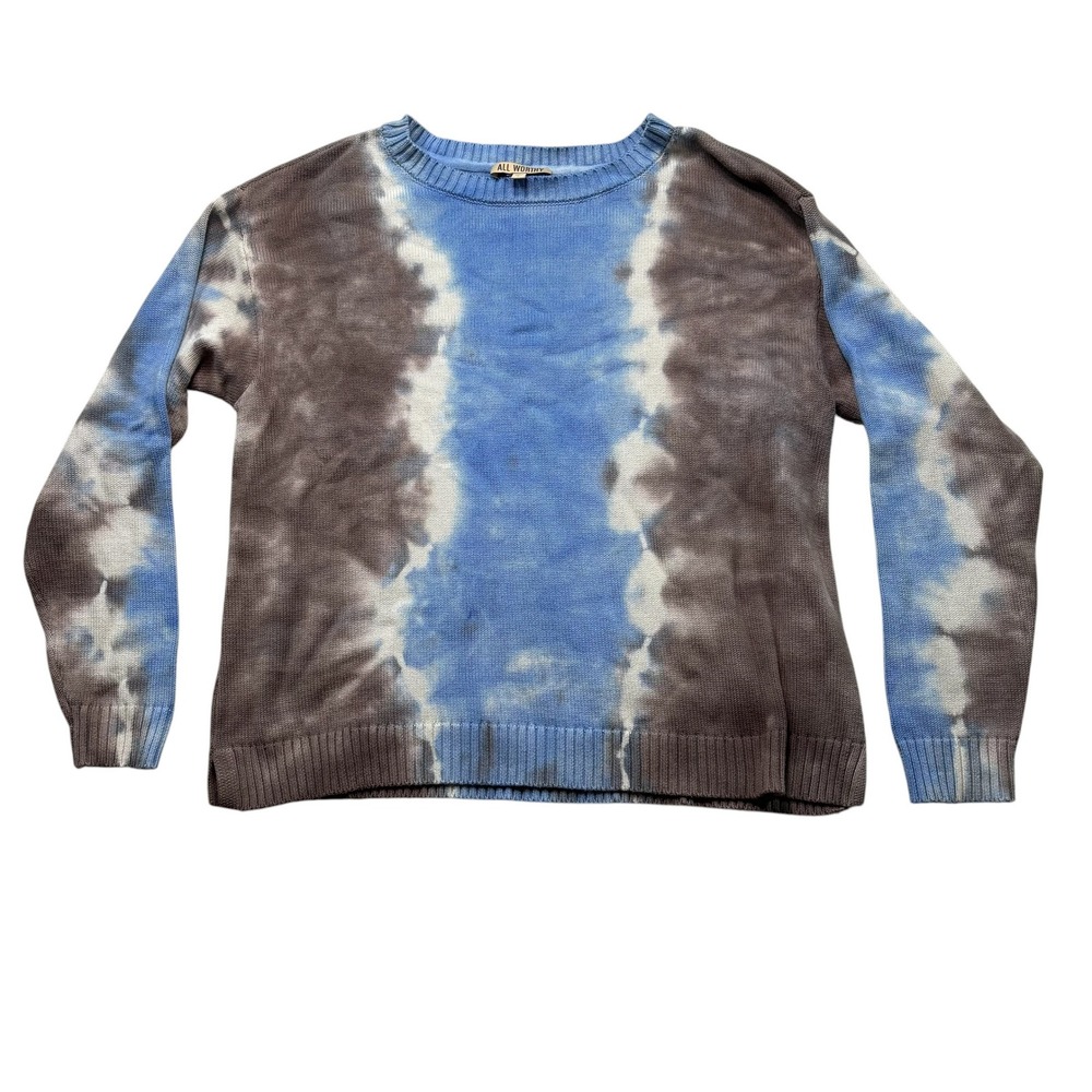 All Worthy Hunter McGrady Tie Dye Crewneck Sweater Blue Brown Knit Top #1094